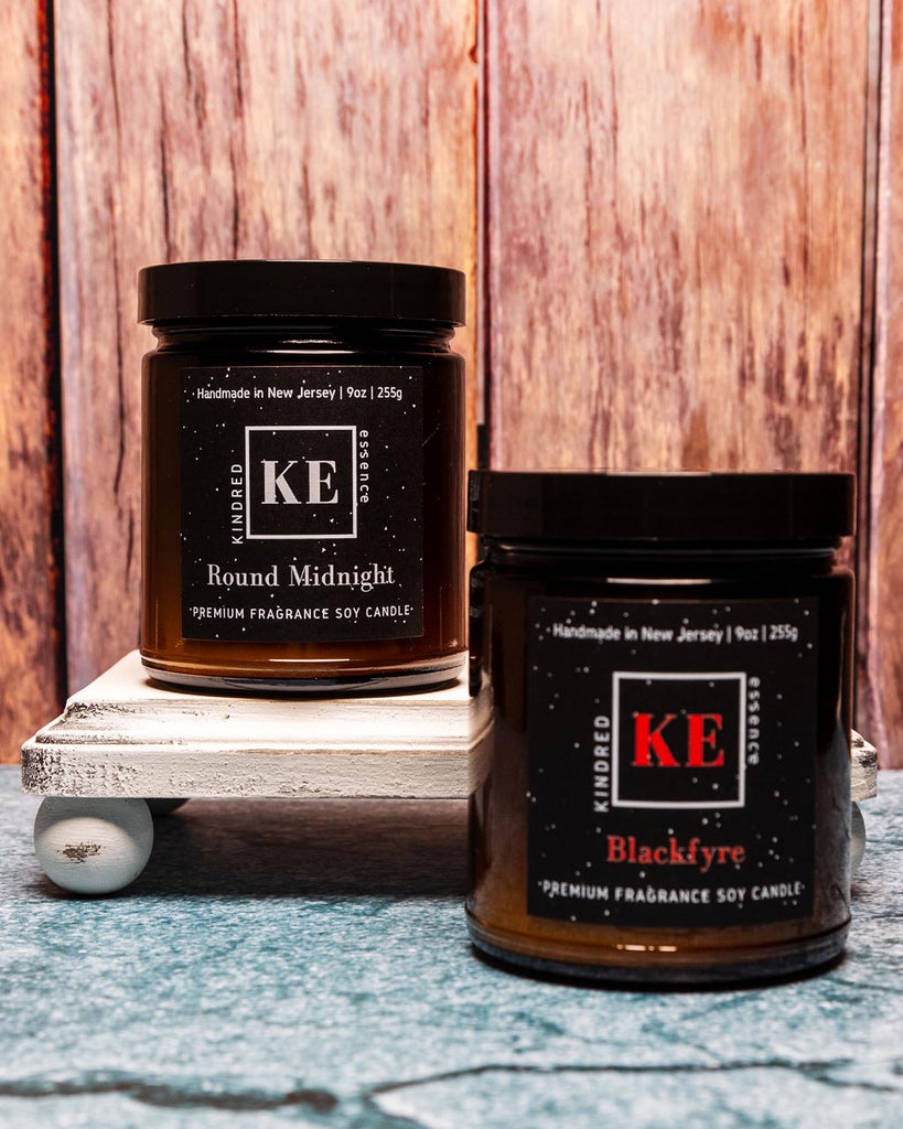 Kindred Essence 2-Piece Handmade Soy Candle Gift Set for Men - Blackfyre and Round Midnight 