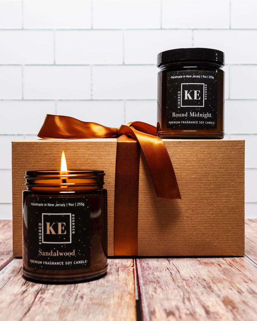 Kindred Essence 2-Piece Handmade Soy Candle Gift Set for Men - Round Midnight and Sandalwood
